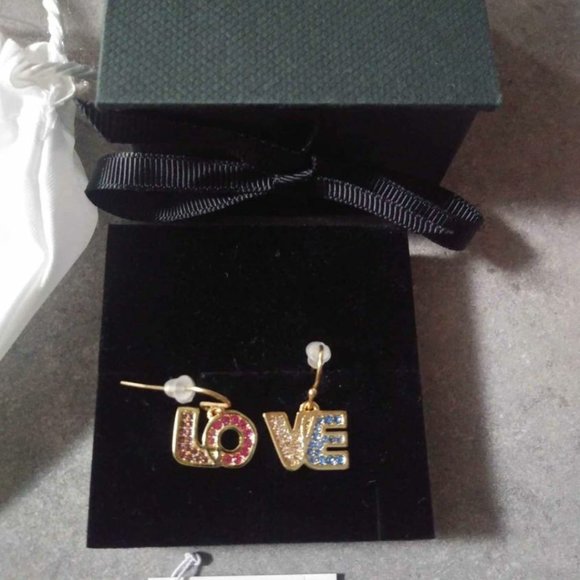 COACH LOVE Earrings in Goldtone W/ Sparkling Multicolour Stones - Picture 3 of 5